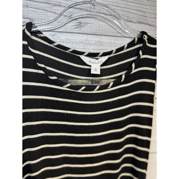 Athleta Comeback Tank Midi Dress Ruched Sleeveless Striped Black Beige SZ SMALL - Picture 4 of 5